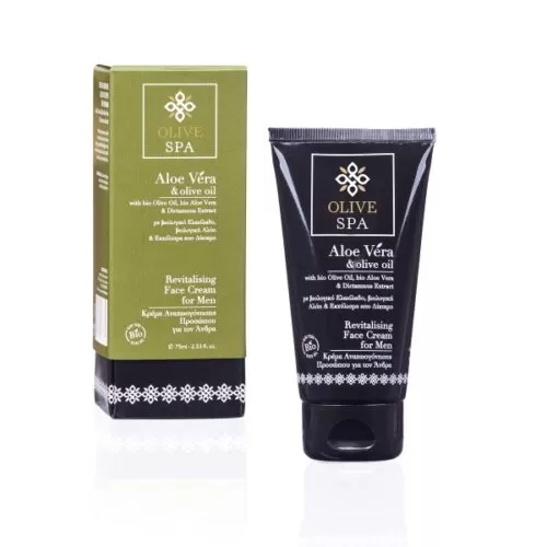 Crema viso uomo rivitalizzante con olio d’oliva bio, aloe vera bio ed estratto di dittamo
